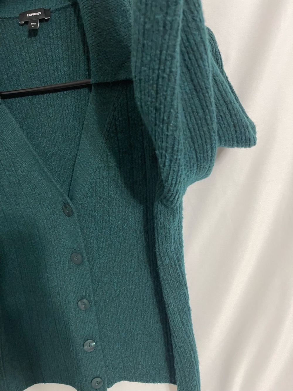 Express Dark Green Ribbed Button-Up Cardigan - Picture 5 of 6